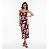 VELVET ANCHORS – Crimson Rose Velvet Slip Midi Dress