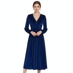 VELVET ANCHORS – Midnight Royal Long-Sleeve Velvet Midi Dress