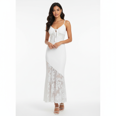 VELVET ANCHORS – Ivory Lace Illusion Mermaid Midi Dres