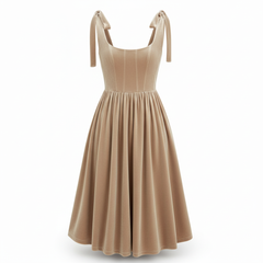 VELVET ANCHORS – Emerald Bow-Shoulder Velvet Midi Dress