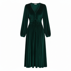 VELVET ANCHORS – Midnight Royal Long-Sleeve Velvet Midi Dress