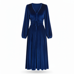 VELVET ANCHORS – Midnight Royal Long-Sleeve Velvet Midi Dress